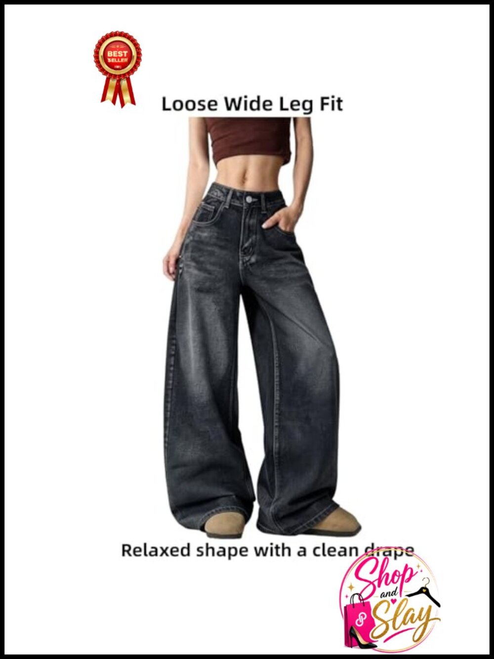 Wide Leg Baggy High Waisted Denim Jeans Loose Fit Y2K Graphic Streetwear Pants - Picture 3 of 6